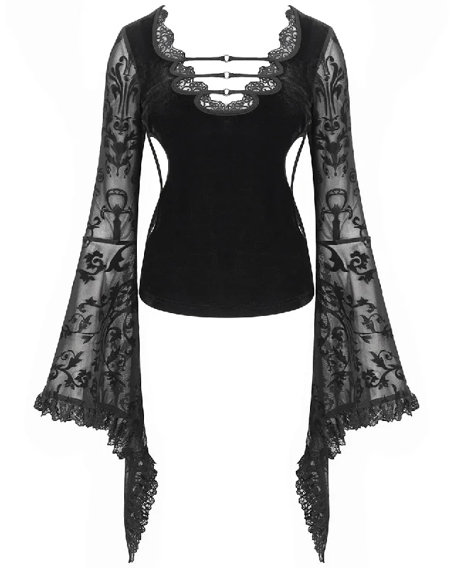 Devil Fashion Womens Victorian Gothic Velvet & Damask Mesh Blouse Top Loose Oversized Blouse Devil Fashion Womens Victorian Gothic Velvet & Damask Mesh Blouse Top Loose Oversized Blouse
