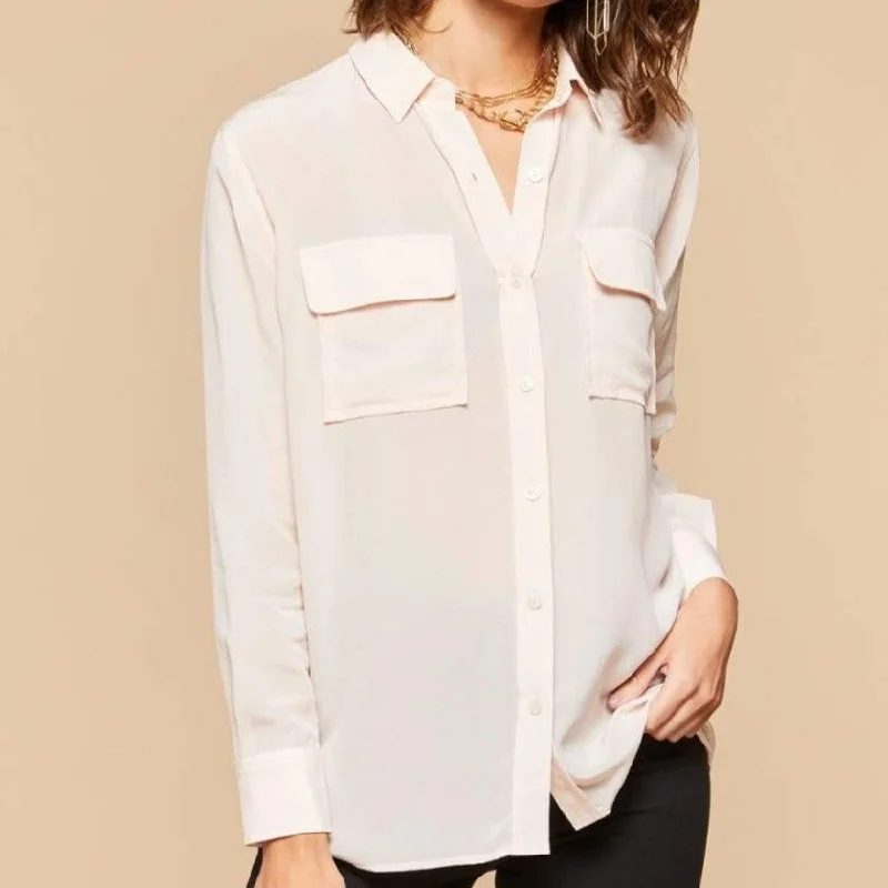 Renee Silk Blouse - Pearl Pink Double Button Blouse