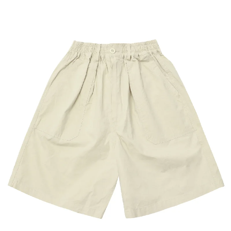 Kappy One Tuck Wide Fatigue Half Pants Cream Comfortable Denim Leggings