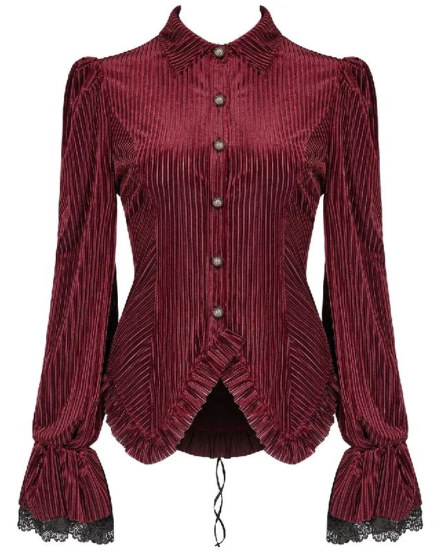 Punk Rave Morgana Womens Gothic Velvet Blouse Top - Red Elegant Silk Blouse
