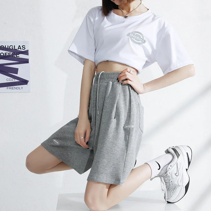 Sports shorts female summer loose casual high waist wide-leg gray five pants sweat tide pants Casual Drawstring Pants Sports shorts female summer loose casual high waist wide-leg gray five pants sweat tide pants Casual Drawstring Pants