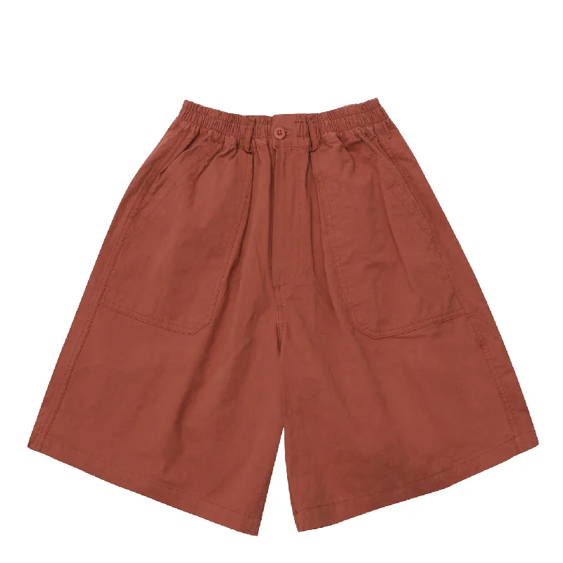 Kappy One Tuck Wide Fatigue Half Pants Vintage Red Comfy Zip-Up Pants