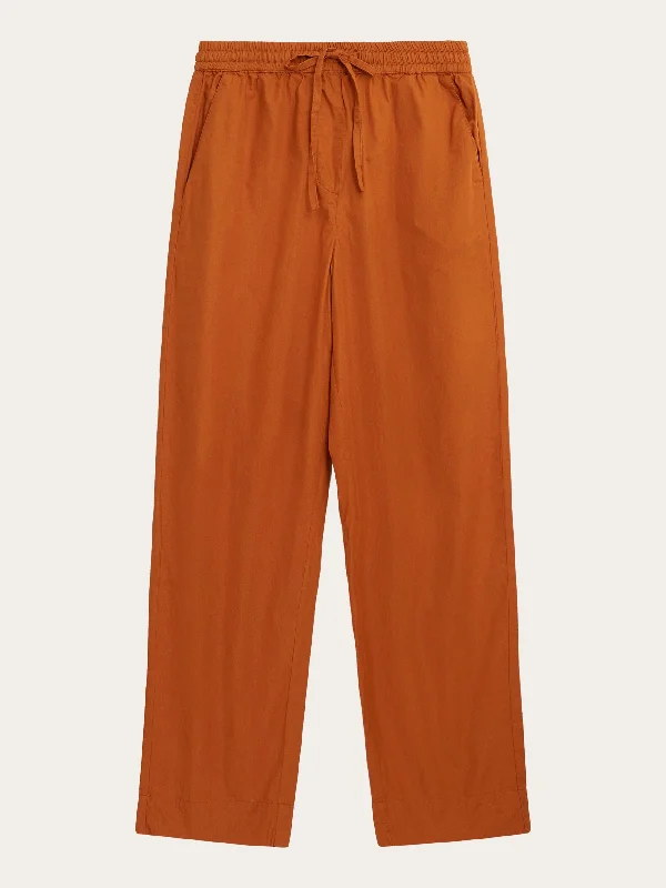 CHLOE barrel high-rise poplin elastic waistband pants - Leather Brown Wide-Legged Palazzos CHLOE barrel high-rise poplin elastic waistband pants - Leather Brown Wide-Legged Palazzos