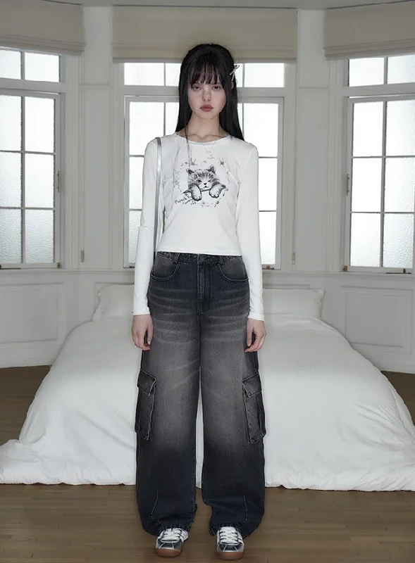 Black Slim Fit Balloon Denim Pants PUN0023 Wide-Legged Palazzos