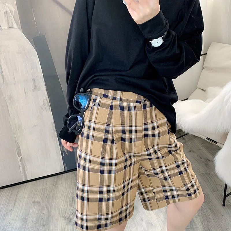 Small fragrance summer straight five pants female port taste female shorts female high waist plaid pants Comfortable Jogging Pants Small fragrance summer straight five pants female port taste female shorts female high waist plaid pants Comfortable Jogging Pants