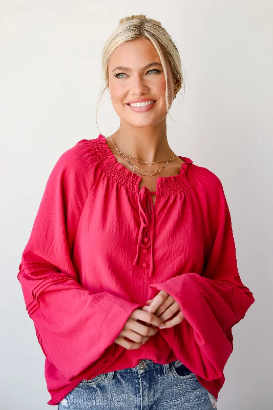 FINAL SALE - Adorable Impact Fuchsia Blouse Sheer Mesh Blouse