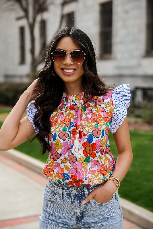 Beautifully Beloved Ivory Floral Blouse Slim Fit Blouse