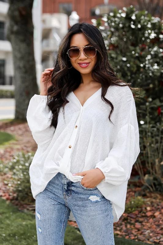 FINAL SALE - Blissful Simplicity White Linen Blouse Smart Business Blouse