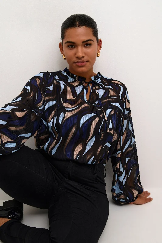 blouse met blauwe print Elegant Silk Blouse