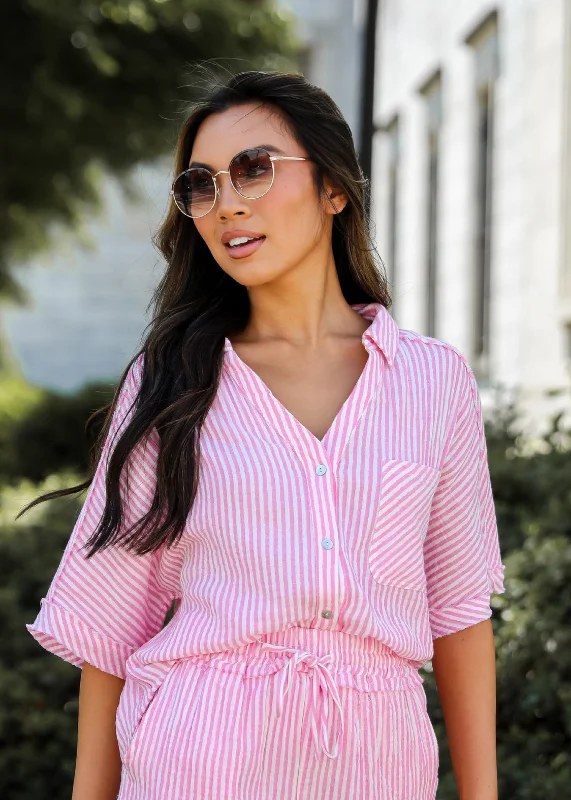 FINAL SALE - Bright Disposition Seersucker Blouse - DU DEAL Elegant Peplum Blouse