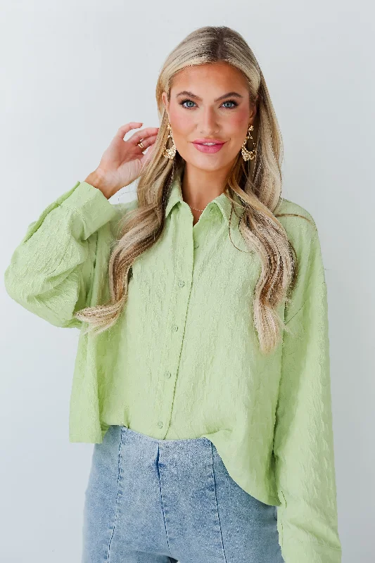 FINAL SALE - Budding Charm Lime Textured Blouse Satin Long Blouse