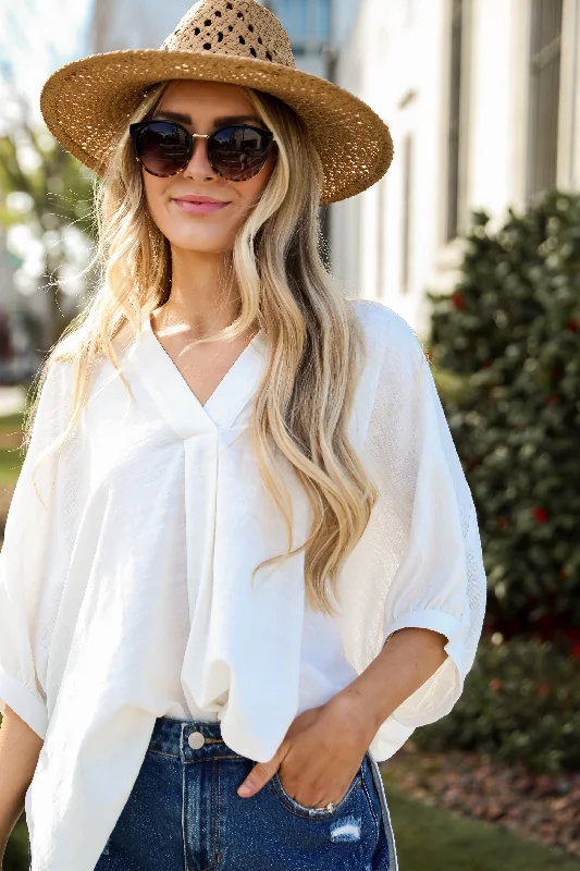 FINAL SALE - Cutest Perspective White Oversized Blouse Casual Button Blouse