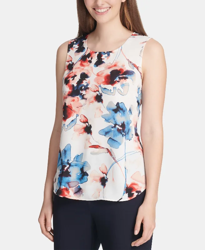 DKNY Sleeveless Printed Blouse Feminine Pastel Blouse