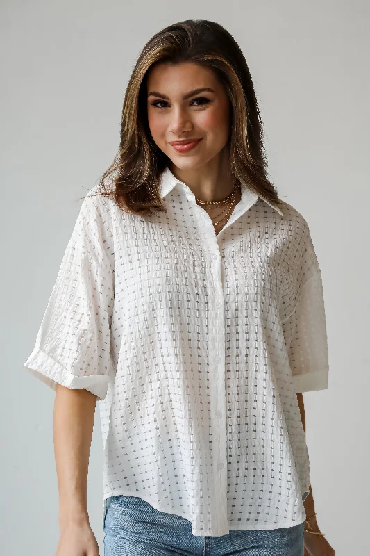 FINAL SALE - Essence Of Elegance White Button-Up Blouse Chic Wrap Blouse