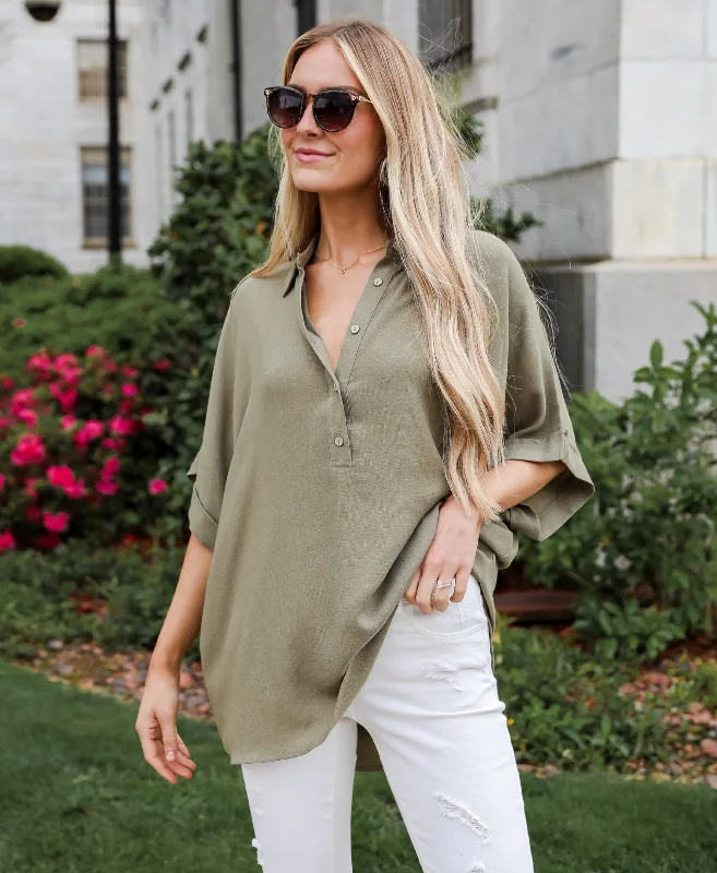 Exceptionally Perfect Olive Oversized Blouse - DU DEAL Feminine Puff Blouse