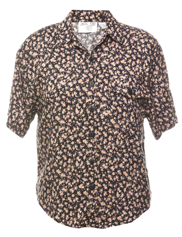 Floral Blouse - M Semi-Sheer Blouse