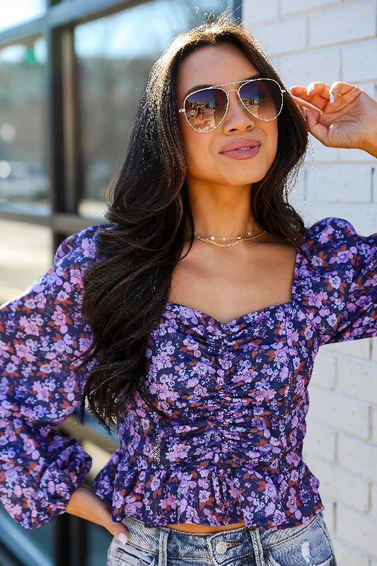 FINAL SALE - Flourishing Babe Purple Floral Cropped Blouse Everyday Stylish Blouse