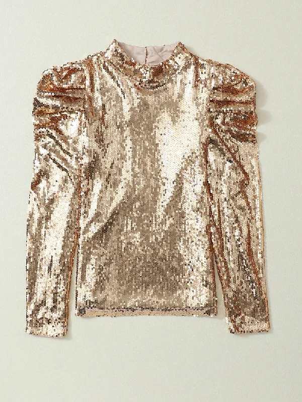 Glamorous Sequin Blouse Playful Puff Blouse