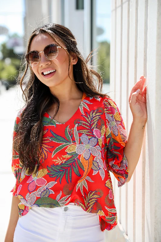 FINAL SALE - Gorgeous Muse Red Floral Blouse Embroidered Cotton Blouse