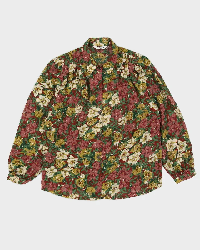 Green And Burgundy Floral Blouse - M Chic Off-Shoulder Blouse