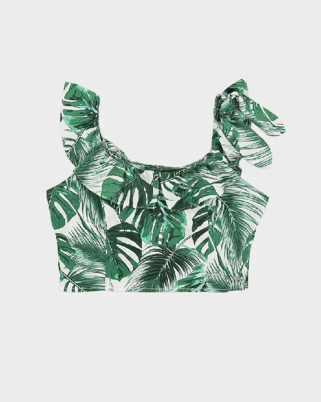 Guess Green Patterned Cropped Blouse - M Stylish Wrap Blouse