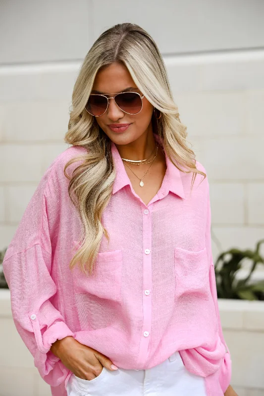 FINAL SALE - Kelsey Oversized Button-Up Blouse - DU DEAL Lightweight Linen Blouse