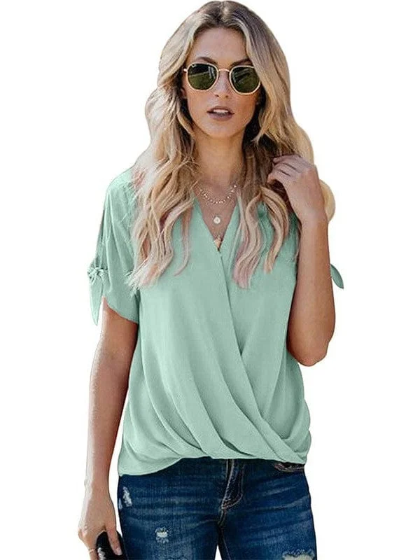 Loose Fit Draped Front Knotted Blouse Classic Minimalist Blouse