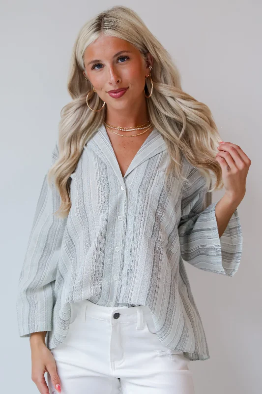 FINAL SALE - Lovely Existence Light Blue Striped Blouse - DU DEAL Elegant Lace Blouse