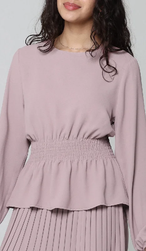 Lulu Modest Essential Peplum Blouse - Dusty Rose Oversized Silk Blouse