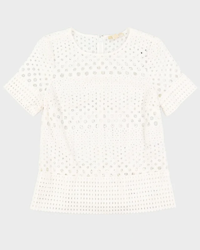 Michael Kors White Eyelet Lace Blouse - S High Neck Blouse