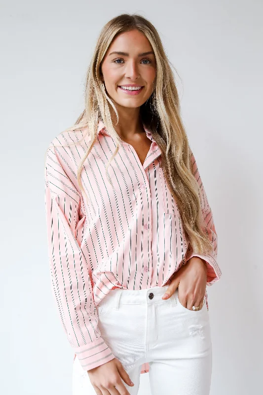 FINAL SALE - Modern Moment Pink Striped Oversized Button-Up Blouse Classic Striped Blouse