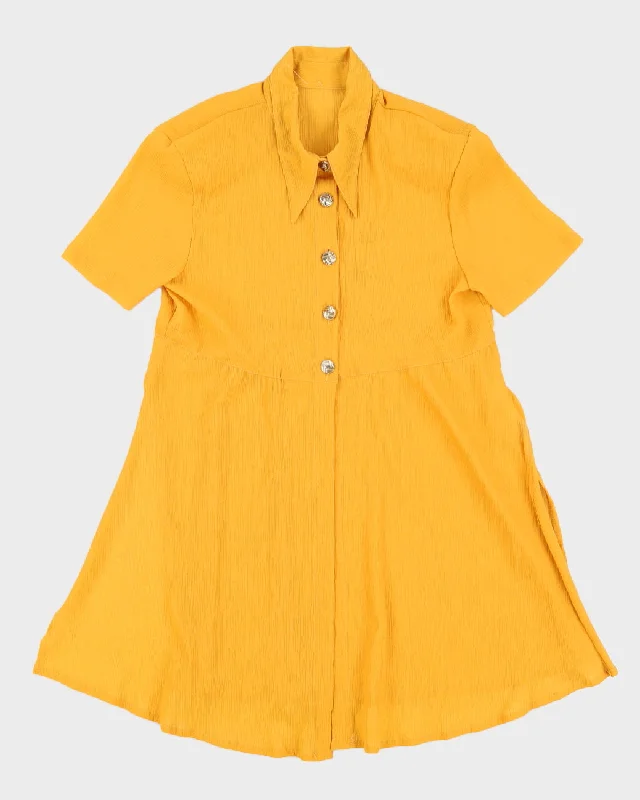 Mustard Yellow Short Sleeve Blouse - S Embellished Collar Blouse