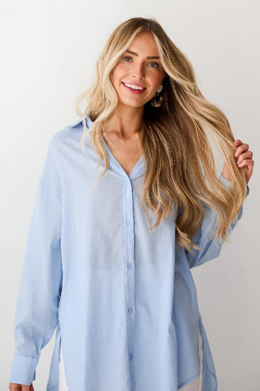 FINAL SALE - Natural Sweetheart Pinstripe Oversized Button-Up Blouse Business Casual Blouse