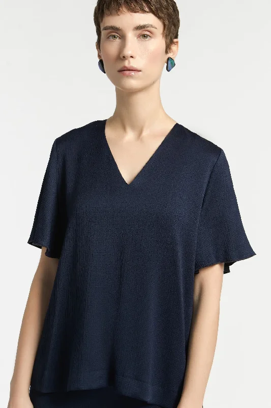 navy satijnen blouse Embellished Collar Blouse