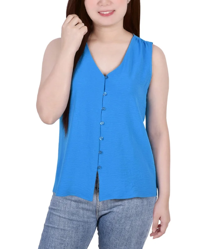 Petite Sleeveless Button Front Blouse Smart Business Blouse