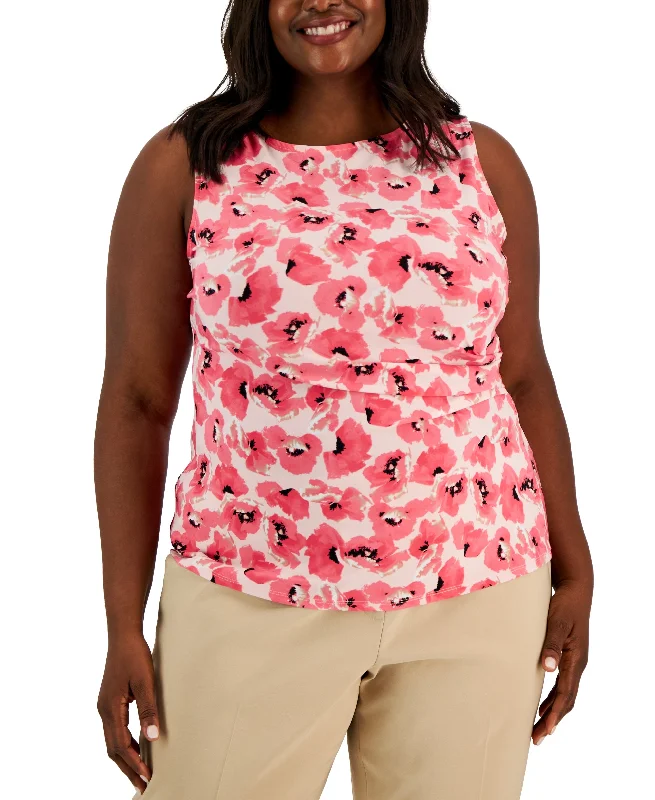 Plus Size Floral Sleeveless Knit Blouse Polished Work Blouse