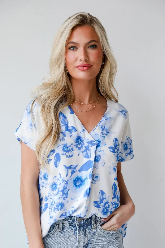 Precious Blossoms Blue Floral Blouse - DU DEAL Airy Cotton Blouse