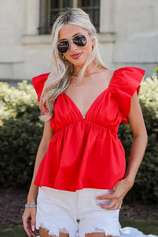 FINAL SALE - Profound Sweetness Red Blouse Casual Relaxed Blouse