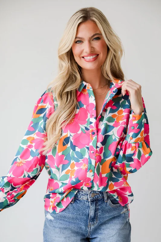 FINAL SALE - Purely Perfection Pink Floral Button-Up Blouse Peter Pan Blouse