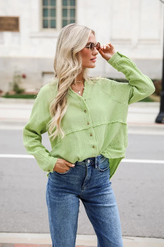 FINAL SALE - Relaxed Chic Lime Linen Blouse Classic Minimalist Blouse