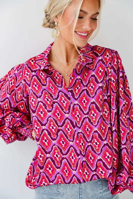 FINAL SALE - Sensational Fate Fuchsia Satin Blouse Loose Fit Blouse