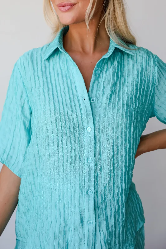 FINAL SALE - Sweetly Effortless Mint Satin Textured Blouse Sleeveless Chiffon Blouse