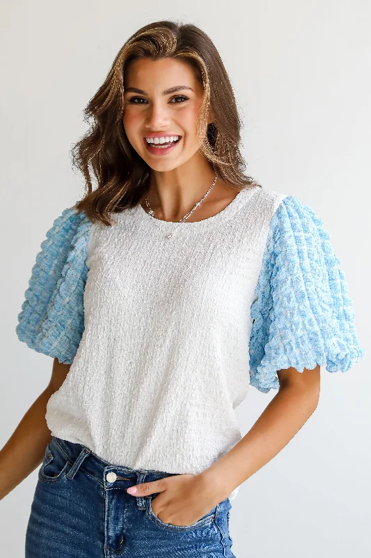 FINAL SALE - Ultimately Chic Off White Textured Puff Sleeve Blouse Business Casual Blouse