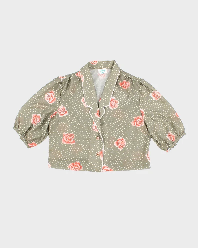 Vintage 60s Sandy Petites Montreal Floral Cropped Blouse - M Double Button Blouse