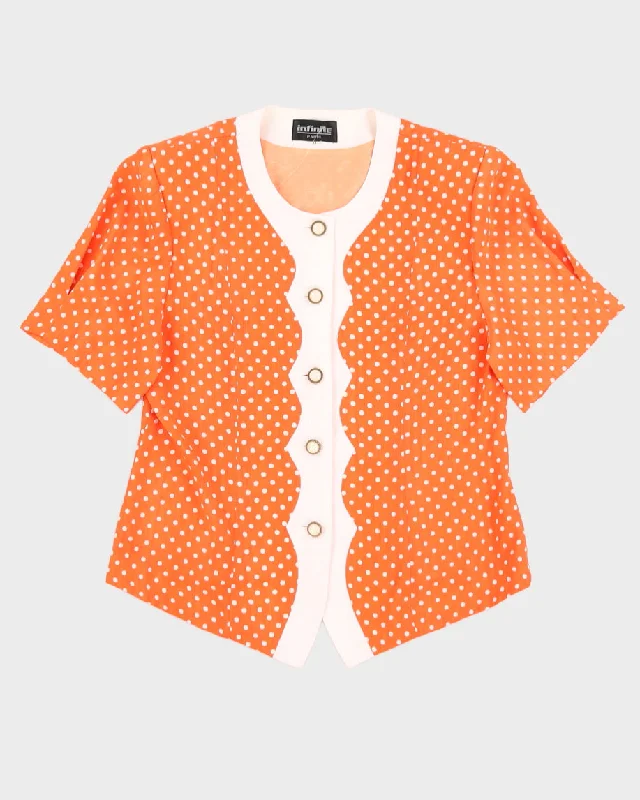 Vintage 70s Infinite Paris Orange Polka Dot Blouse - M Smart Casual Blouse