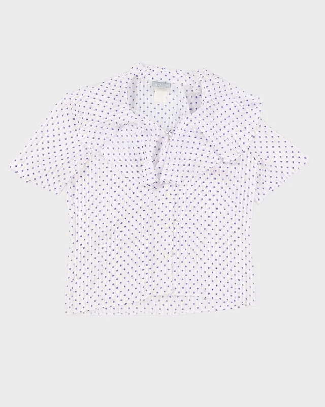 White With Lilac Polka Dots Blouse - S High Neck Blouse