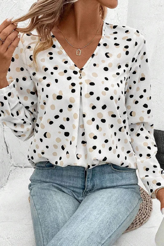 Heart Print Collared Drop Shoulder Blouse Elegant Peplum Blouse