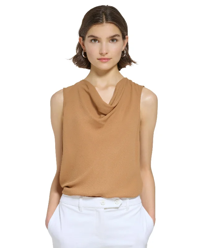 Women's Cowlneck Sleeveless Blouse Casual Button Blouse