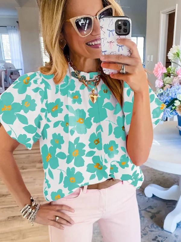 Women's Short Sleeve Floral Print Blouse Soft Modal Blouse