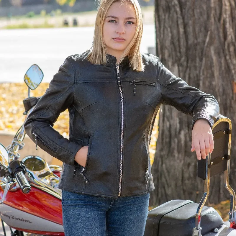 Open Road Women's Racer Leather Motorcycle Jacket Spandex Blend Rayon Blend Denim Blend